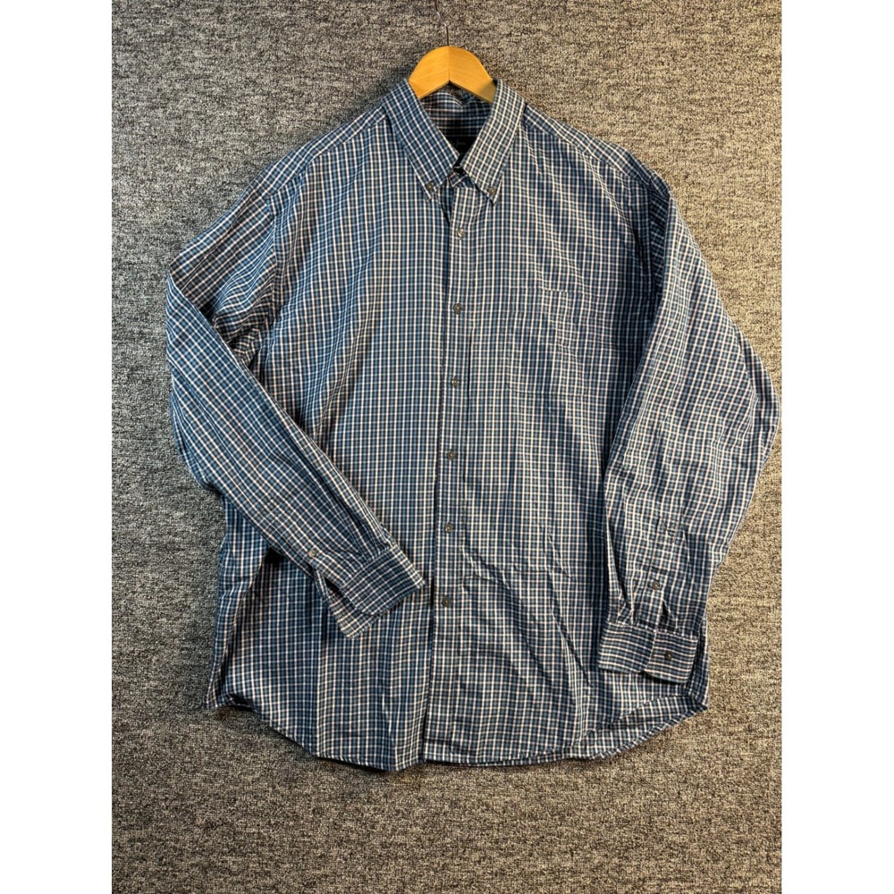 Bobby Jones Mens XXL Blue White Check Plaid Cotton Button Down Shirt Long Sleeve